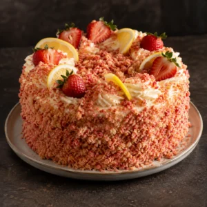 Lemon strawberry crunch cake