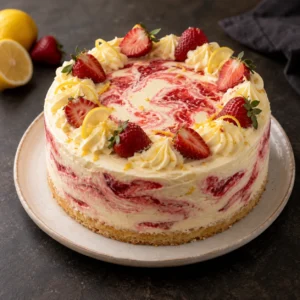 Lemon strawberry swirl cake